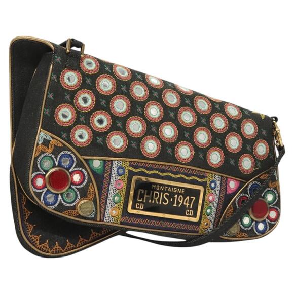 DIOR Montaigne Shoulder Bag Denim Black Gold - Picture 1 of 14